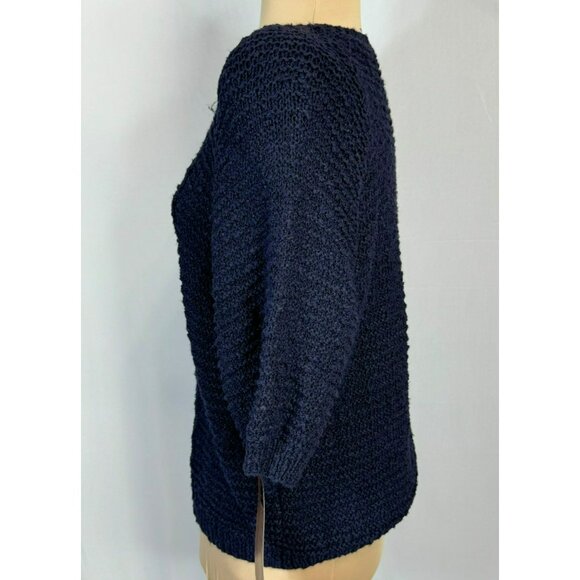 NWT Carole Little Hand Knit Navy Blue Sweater M Medium Cotton/Ramie/Rayon Blend - Picture 8 of 10